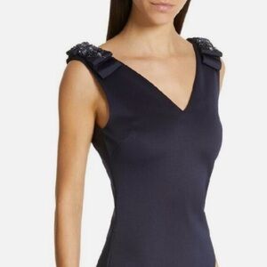 Ted Baker - Black Satin Formal Bodycon Dress - Embellished Sleeves - Midi - Sz 0